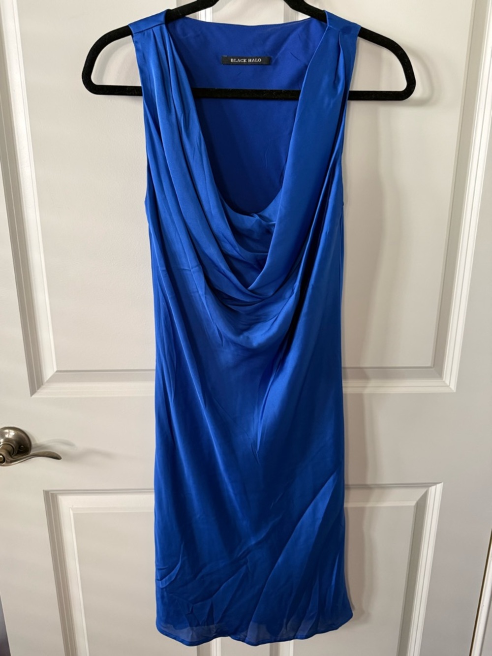 NWOT Black Halo Royal Blue Draped Cowl Sleeveless cocktail Dress, 2.
